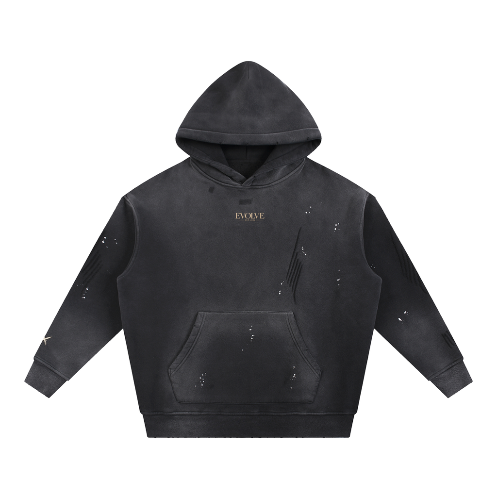 Vintage Washed Frayed Fleece Hoodie