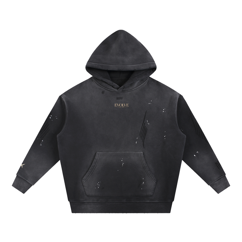 Vintage Washed Frayed Fleece Hoodie