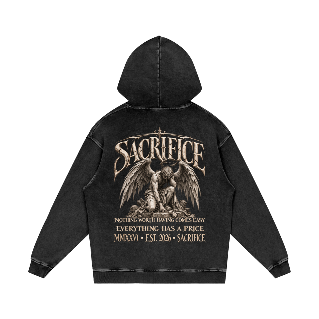 Sacrifice Snow Washed Loose Cotton Hoodie